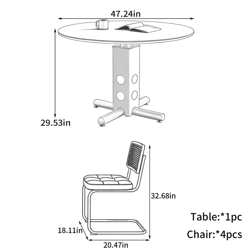 Table de salle à manger Priester, H 29,53 po x l 47,24 po x P 47,24 po