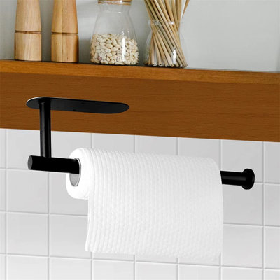 Porte-essuie-tout en acier inoxydable 2 en 1 avec distributeur de papier pour la cuisine | Fixation murale sans perçage requis