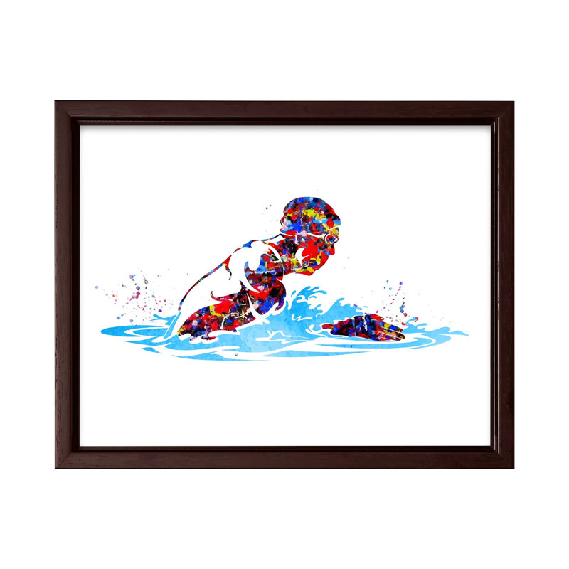 Aquarelle nageur, Canvas, 24"H x 32"W, Brown Framed