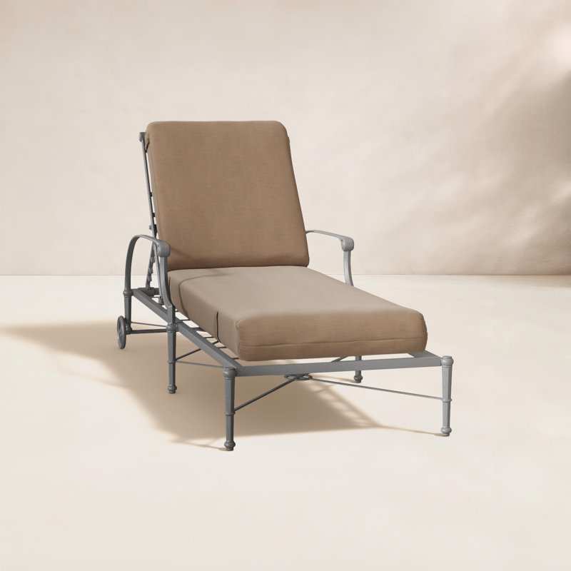 Delphi Outdoor Chaise Lounge, Canvas Heather Beige Sunbrella® Canvas, Pewter