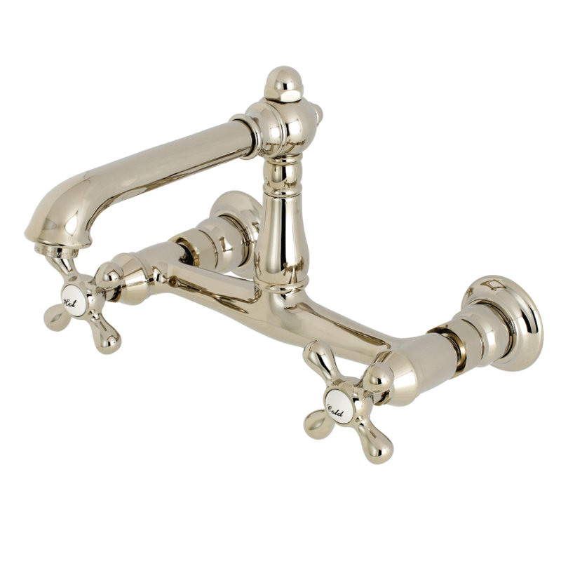 Robinet de salle de bain mural 2 trous Kingston, Polished Nickel