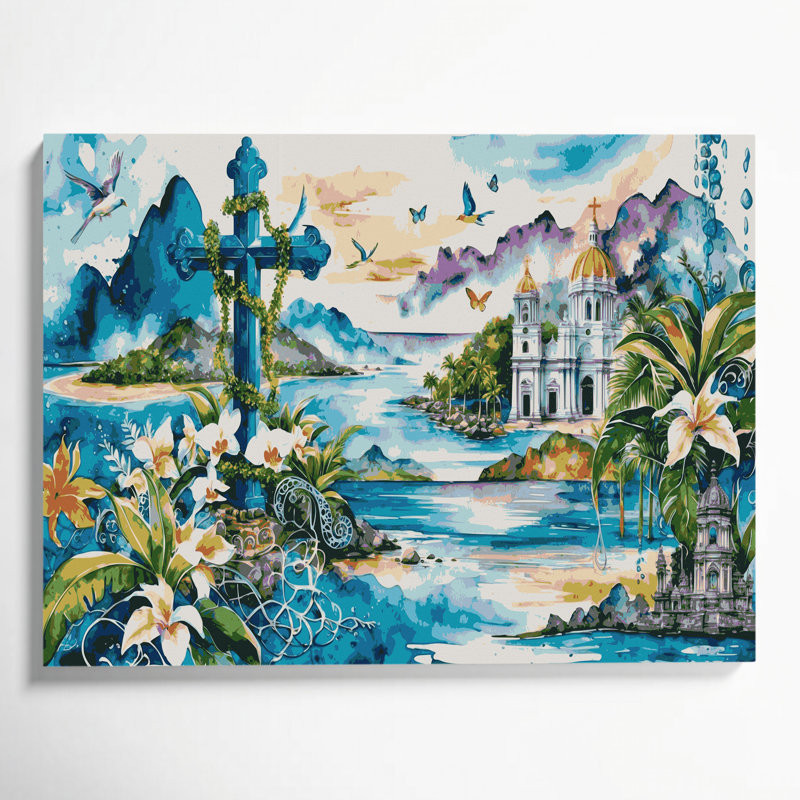 Art mural sur toile brun avec cités de villes Cebu, H 11 po x l 14 po