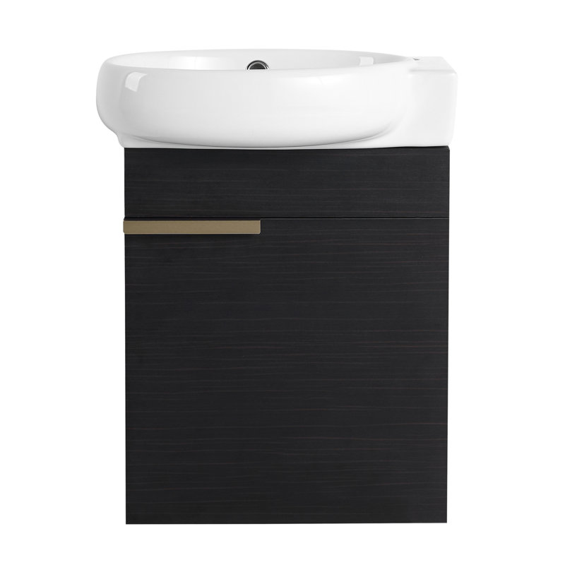 Meuble-lavabo à fermeture en douceur avec lavabo, 16 po pour petite salle de bain, Châtaignier noir