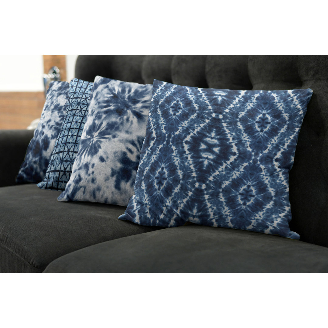 Watercolor Inspired Hippie Style Tie Dye Like Print Batik Bohemian Themes 4 Piece Square Pillow Cover Set Ambesonne