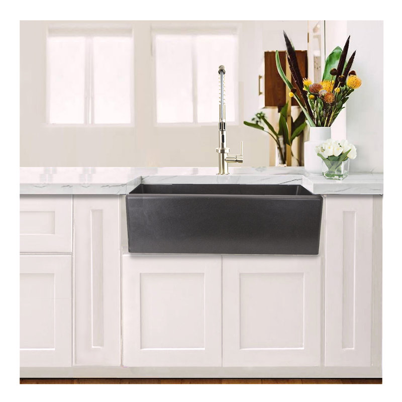 Plymouth 32.75'' L Farmhouse Single Basin Kitchen Sink, Titanium Gray