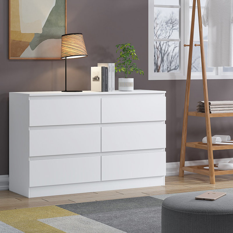 Carlton 6 Drawer Double Dresser - 3+3 Configuration, Scratch-Resistant, Handleless Design, Matte Finish. 12cm Deep Drawers