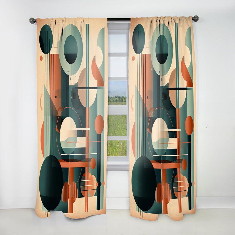 Rideau moderne orange et vert Mid Century Momentum IV - obscurcissant la pièce en velours - 1 panneau, L 52 po x L 108 po