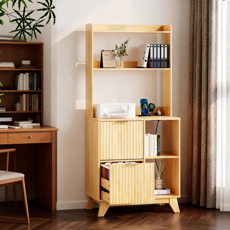 27.6 Inch Wood Grain 2-Drawer Lattice Oties With Shelf