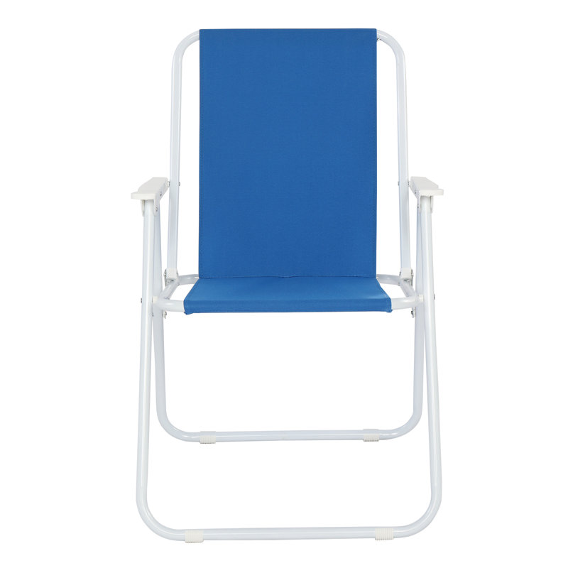 Blue Oxford Fabric Folding Beach Chair with White Iron Frame