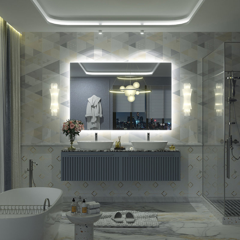 Wayfair Basics® UL Certified LED Anti-Fog Tempered Glass Bathroom/Vanity Mirror, 48" x 32"