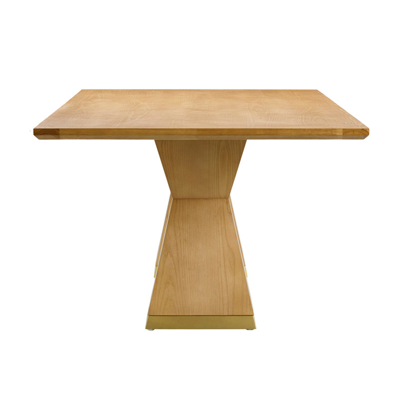 Natural Wood Rectangular Dining Table with Geometric Base