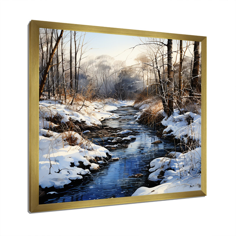 Winter Pond Tranquility - Fruits, art mural, Cadre doré simple, H 16 po x l 16 po x P 1 po