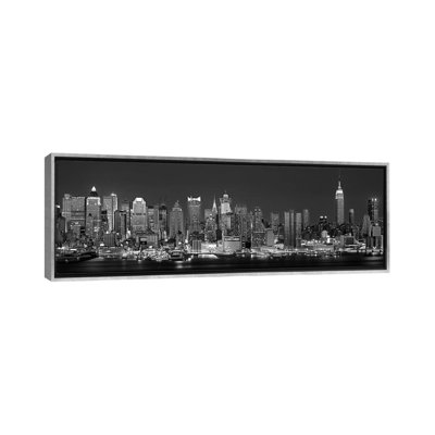 Ligne d’horizon illuminée en B&W, Manhattan, New York City, New York, reproduction de photo panoramique sur toile