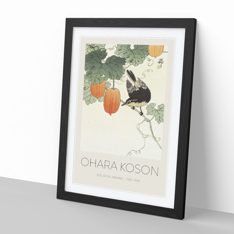 Bird upon a Branch by Ohara Koson - Picture Frame Art Prints, Black, 48cm H x 36cm W x 2cm D