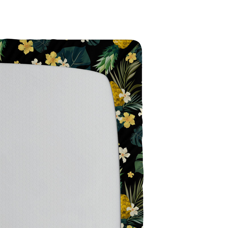 Drap-housse Ambesonne Jungle Boho Monstera feuilles fleurs bleu mer moutarde, Drap-housse grand