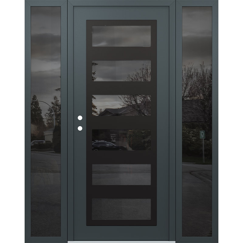 C9 droite 68 po X 80 po Panneau de porte en verre anthracite et gris anthracite à panneau avec 2 portes d'entrée en verre à miroir