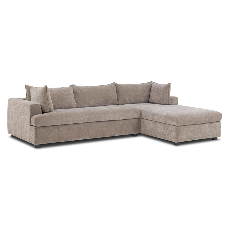 Canapé-lit modulaire en tissu avec rangement Funke, Tissu taupe brun, Orienté à droite