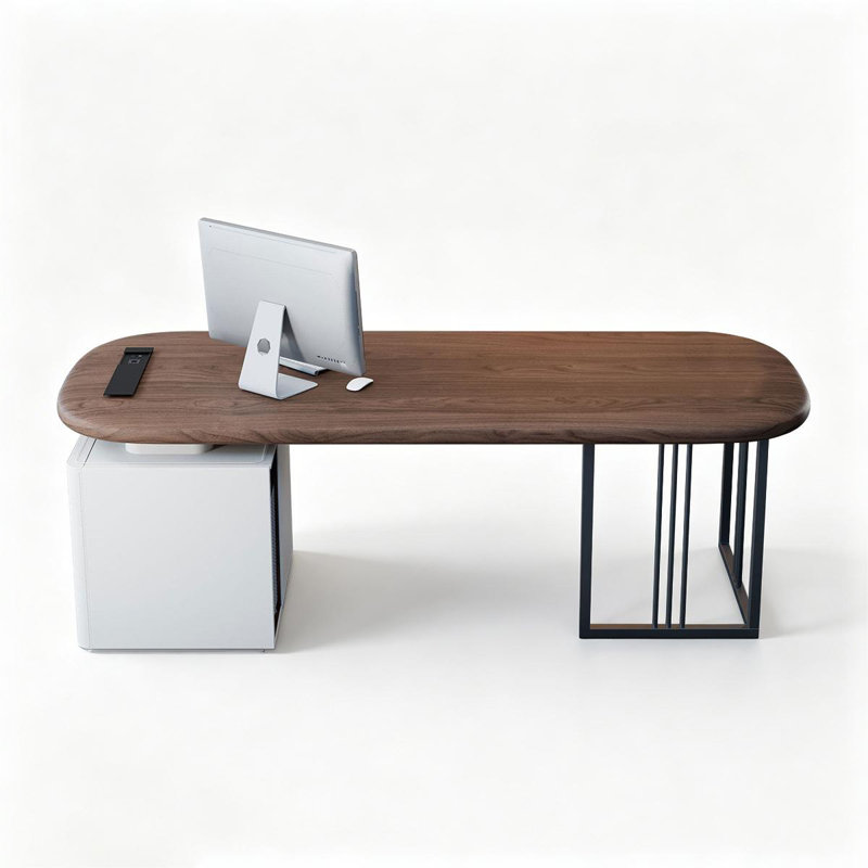 Bureau rectangulaire en bois massif noyer, 29.53" H x 55.12" W x 23.62" D