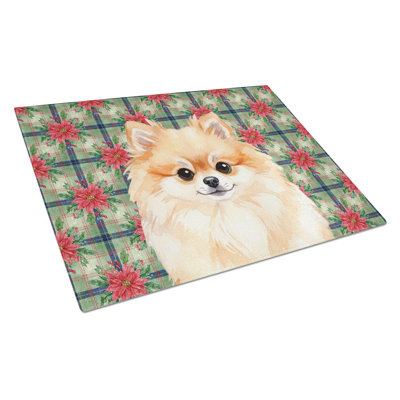 Pomeranian Christmas PoinsettIas Glass Cutting Board