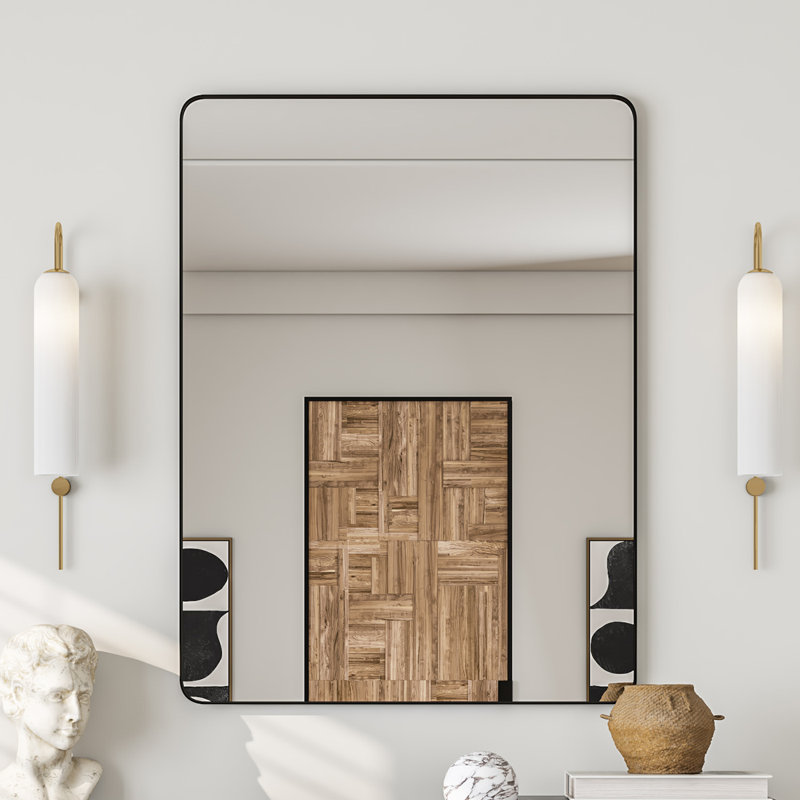 Ebern Designs Ragio Rectangular Black Metal Framed Mirror, 40" x 30"