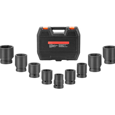 9Pcs Nut Impact Socket 1" Drive 6, High Torque Resistance, Clear Markings, Airtight Tool Storage 6 , For Tightening, Impact-, Case Keeps Tools Dry