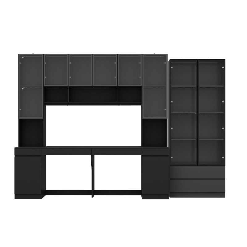 2 Piece Office Set Include 31.5'' W Bookcase And 90.6'' W Computer Desk  With Hutch
