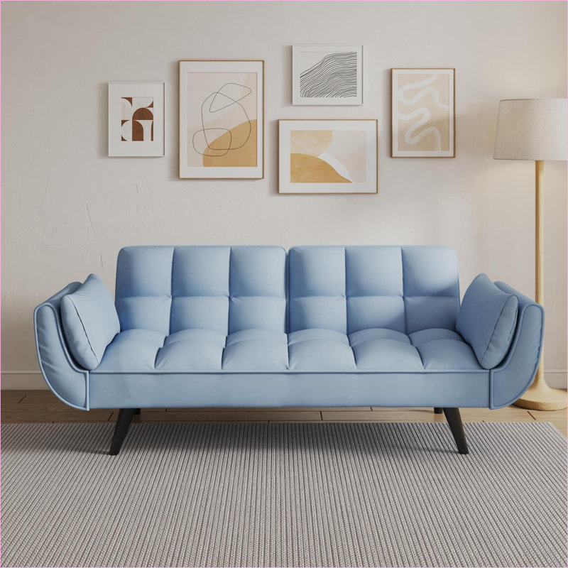 Sofas Couches | 74" 2-Seater Modern Convertible Sofa for Small Apartment Bedroom | Antique Navy Blue | Velvet, Blue