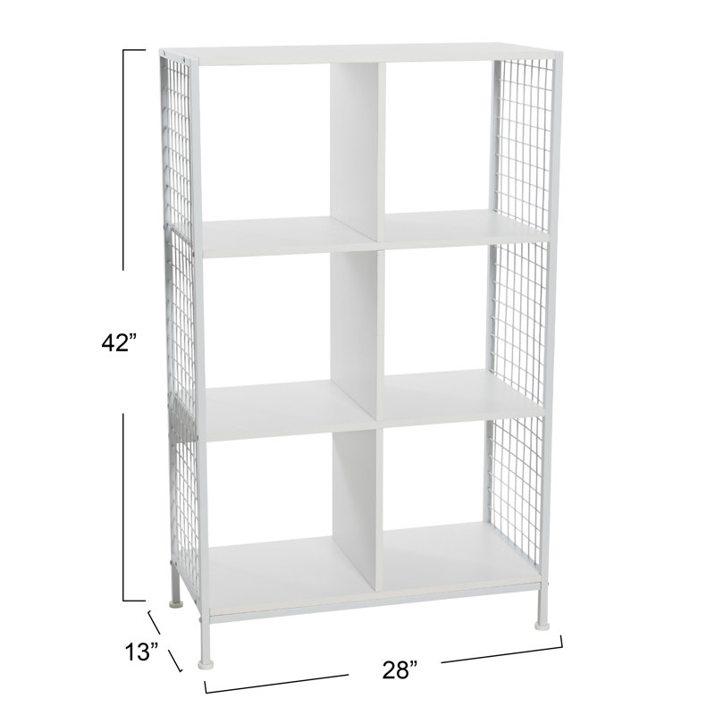 Scandinavian White Iron & Wood 6-Cube Bookshelf, White