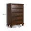 Commode haute Reno, 5 boutons ronds en nickel, bois massif brun