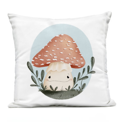Smiling Mushroom In Nature Design by Sarah Hickman Outdoor Printed Pillow