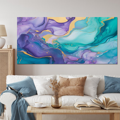 Art mural turquoise et mauve liquide II - Fractals