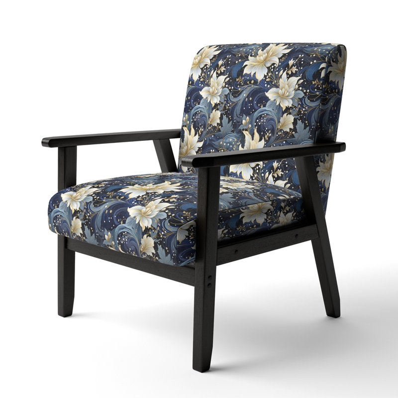 Astral Blue White Damask Radiance IV - Upholstered Bohemian & Eclectic Accent Arm Chair