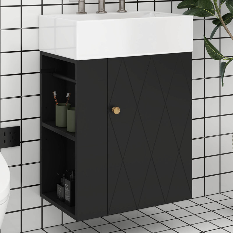 Meuble-lavabo de 20 pouces avec lavabo, meuble de rangement mural simple avec une armoire et 2 tablettes de rangement à gauche