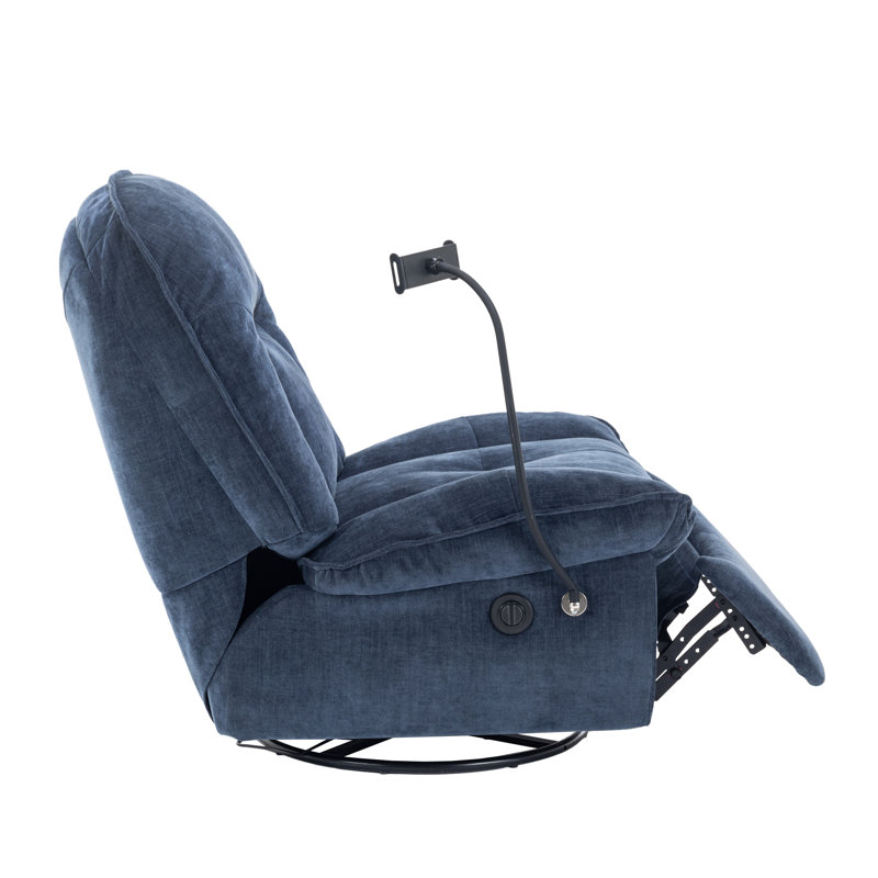 Betzabe Upholstered Swivel Recliner, Blue Chenille
