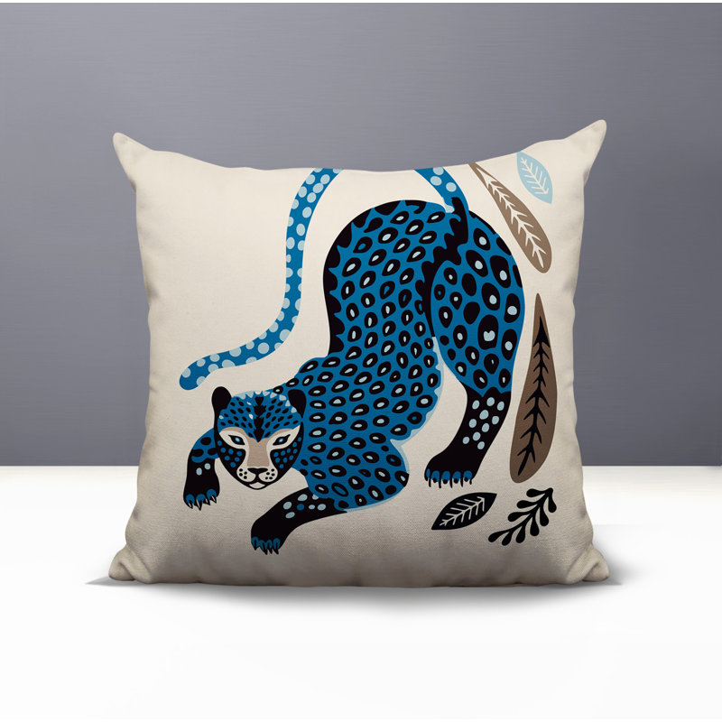 Oreiller carré réversible intérieur / extérieur Gino Leopard, Carré 15 po, Turquoise