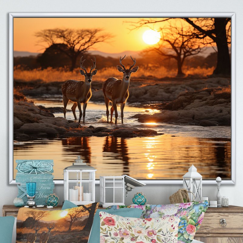 Cerf africain sur toile, Cadre flottant blanc, 30" H x 40" W