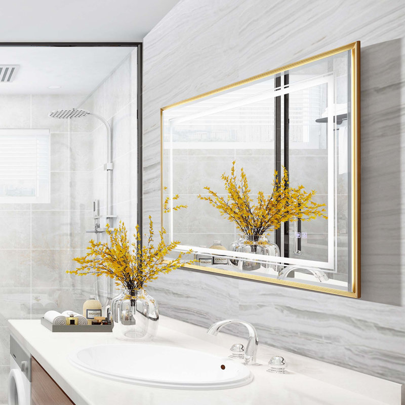 LED Bathroom Beveled Mirror, Gold, 30" x 40"
