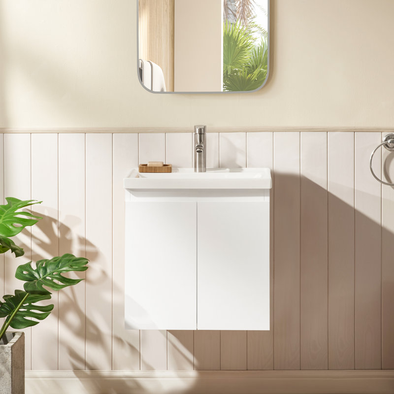 Logan Meuble-lavabo mural simple en blanc mat avec comptoir en céramique, Blanc mat, 20"