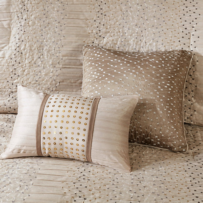 Édredon brodé pour grand lit 8 - Faux soie brodée, Soie, Rembourrage, Beige, Grand édredon et 7 pièces supplémentaires