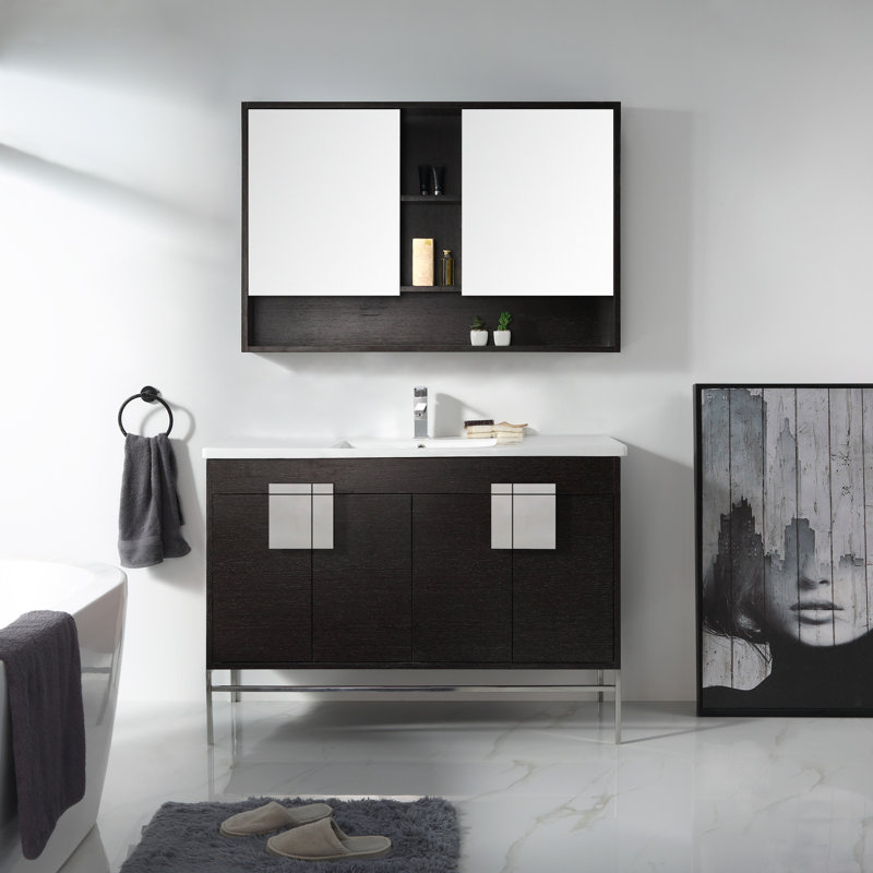 Ensemble de meuble-lavabo simple 48 po Maisie, Grain droit noir, Chrome poli