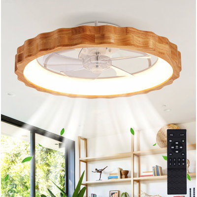 Ventilateur de plafond encastré Modern Lighthouse de 20 po avec lumière, DEL à intensité variable et moteur à courant continu réversible à 6 vitesses, bois naturel