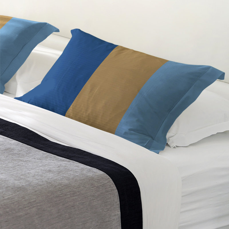 Striped Sham Set, Standard, Royal Blue/Gold/Powder Blue, Brushed Polyester