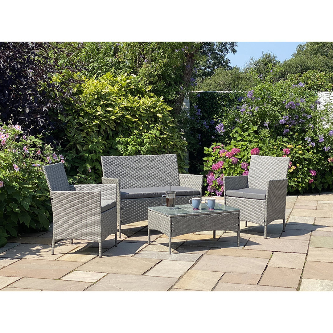 4-Sitzer Lounge-Set Carlena aus Polyrattan mit Polster