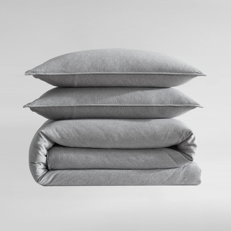 Melange 100% Cotton Standard Comforter Set, King Comforter + 2 King Pillowcases, Silver Gray