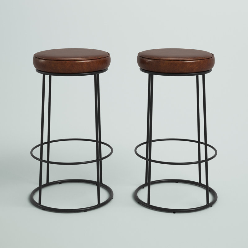 Mccree Upholstered Counter Stool with Metal Frame, Yellowish Brown