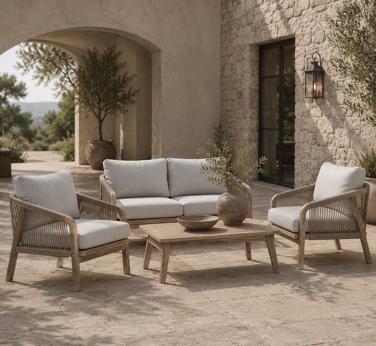 Naila 4-Person Acacia Patio Seating Group, Beige