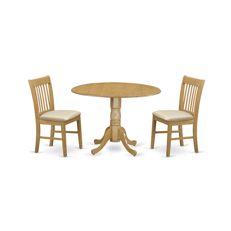 L'ensemble de meubles de salle à manger 3 pièces contient une table de cuisine ronde avec Dropleaf et 2 chaises de salle à manger rembourrées en tissu de lin, 42 x 42 pouces, chêne