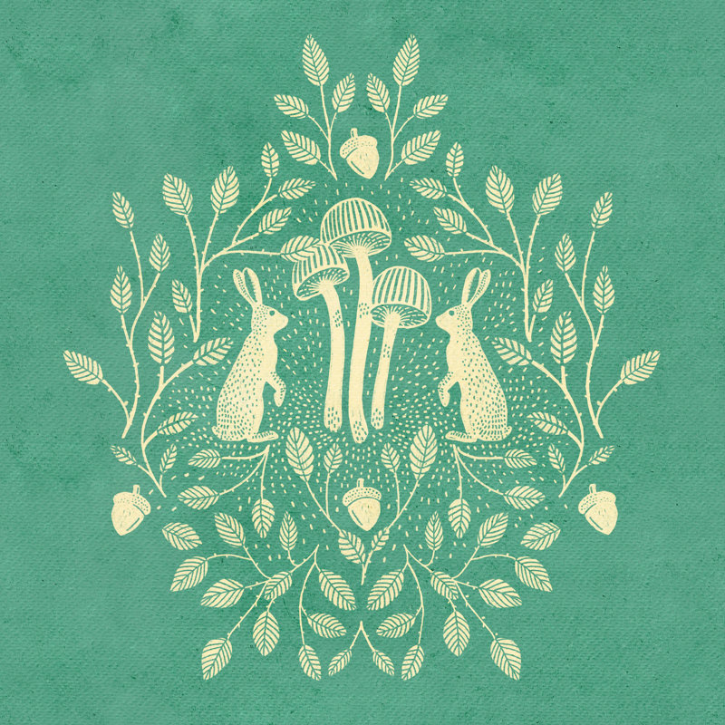 Rabbits And Mushrooms VIII by Katie O'Shea - Wrapped Canvas Print, 91 cm H x 91 cm W