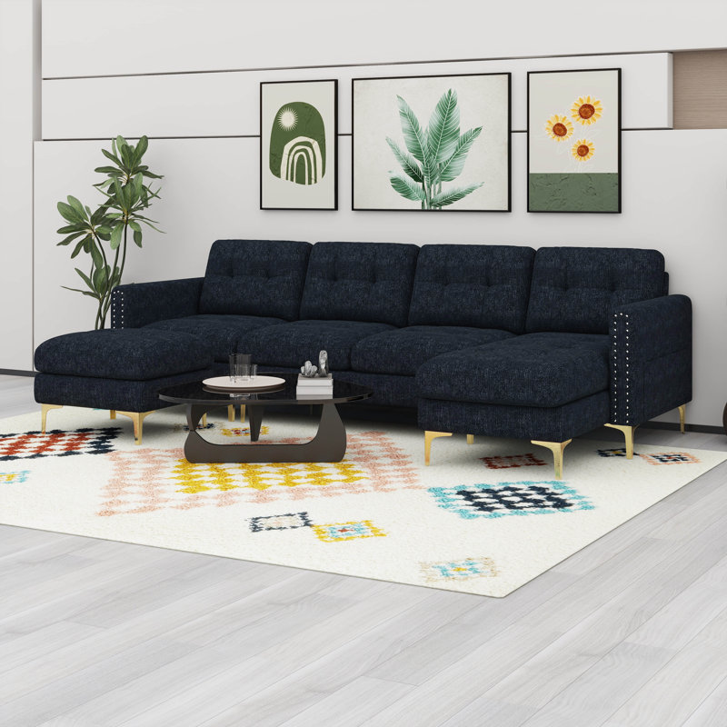 Canapé modulaire convertible en L avec repose-pieds mobile, Noir