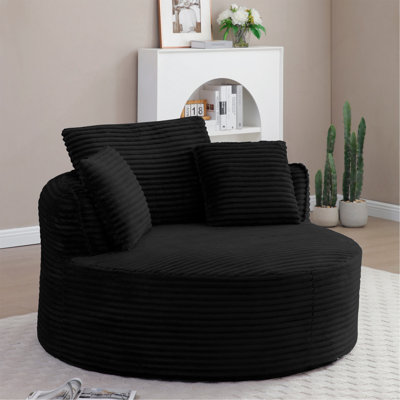 Chaise ronde avec accoudoirs modernes en velours côtelé et siège profond avec accoudoirs modernes en velours côtelé Comfy